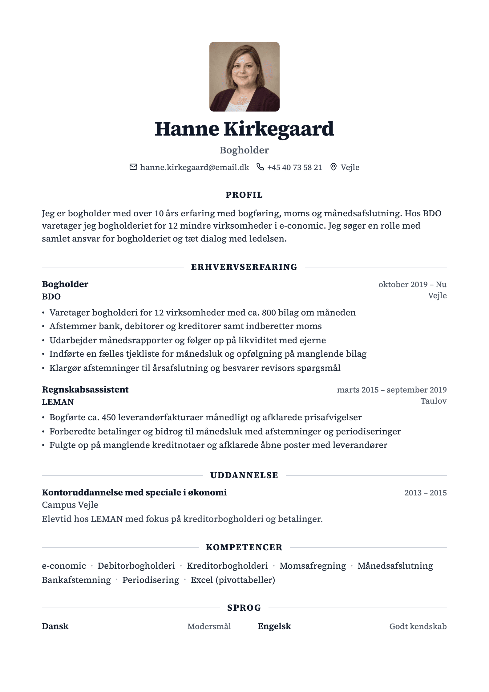 CV-eksempel: Bogholder